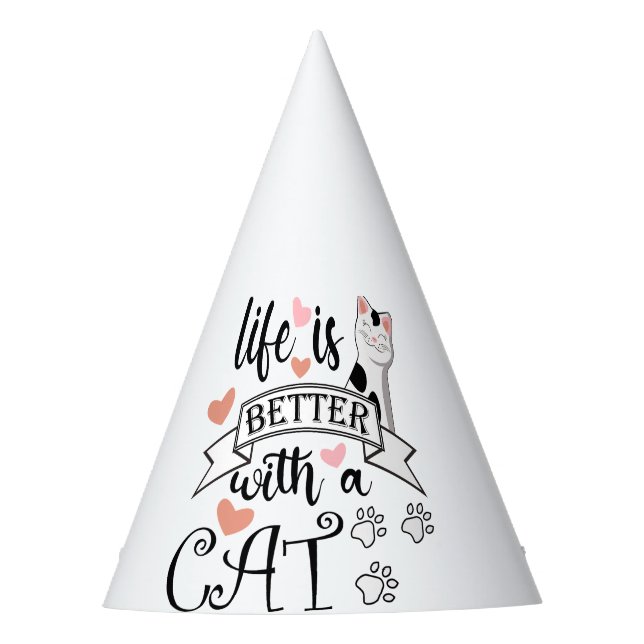 Das Leben ist besser mit einem Cat-Anführungsmotto Partyhütchen (Vorderseite)