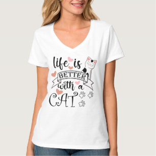 Das Leben ist besser mit einem Cat-Anführungsmotto T-Shirt