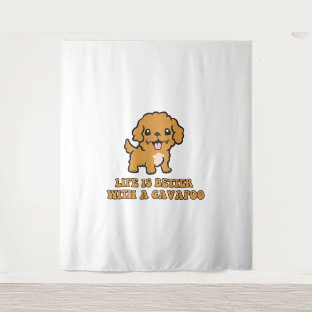 Das Leben ist besser mit einem Cavapoo - Funny Dog Wandteppich (Vorderseite)