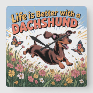 Das Leben ist besser mit einem Dachshund Quadratische Wanduhr