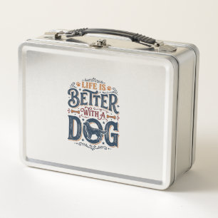 Das Leben ist besser mit einem Hund Vintage Gravur Metall Brotdose