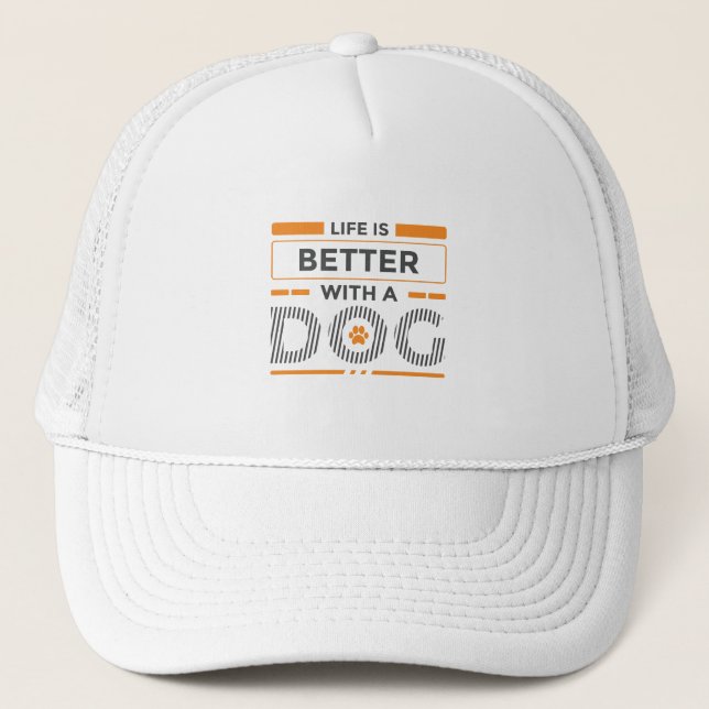 Das Leben ist besser mit einem modernen Hund, grau Truckerkappe (Vorderseite)