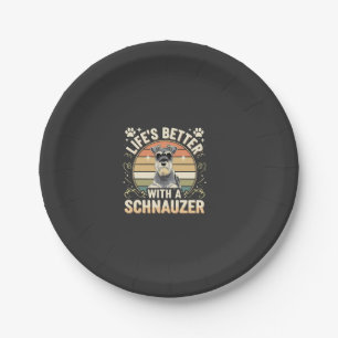 Das Leben ist besser mit einem Schnauzer Retro Hun Pappteller