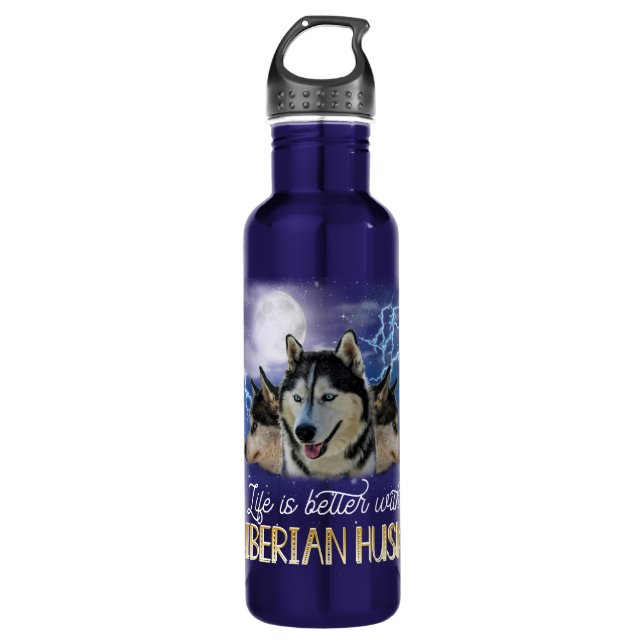 Das Leben ist besser mit einem sibirischen Husky Edelstahlflasche (Vorderseite)