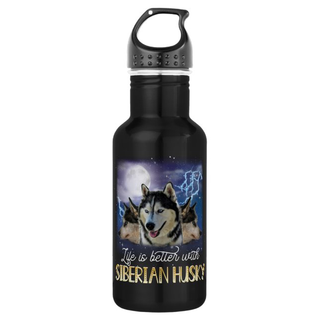 Das Leben ist besser mit einem sibirischen Husky Edelstahlflasche (Vorderseite)