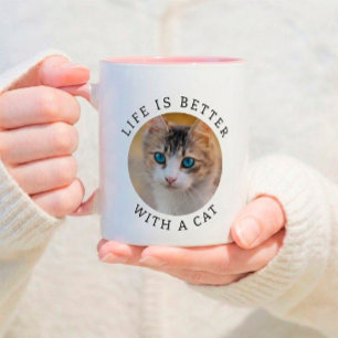 Das Leben ist besser mit einer Katze Foto und Name Tasse