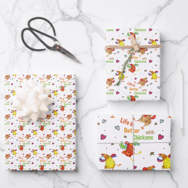 Das Leben ist besser mit Hühnern Geschenkpapier Set (Vorderseite)