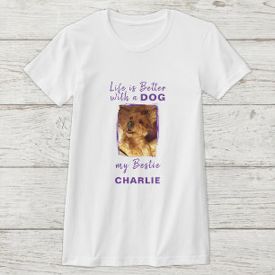 Das Leben ist besser mit Hund Foto Name lila T-Shirt