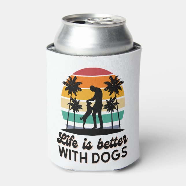 Das Leben ist besser mit Hunden Retro Sunset Mann  Dosenkühler (Kanne Vorderseite)