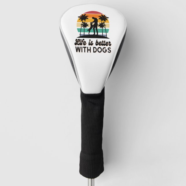 Das Leben ist besser mit Hunden Retro Sunset Mann  Golf Headcover (Vorderseite)