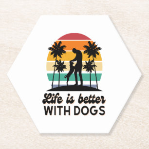 Das Leben ist besser mit Hunden Retro Sunset Mann Untersetzer