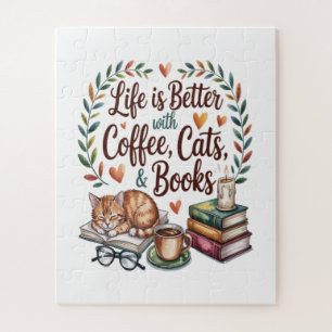 Das Leben ist besser mit Kaffee Katzen Büchern