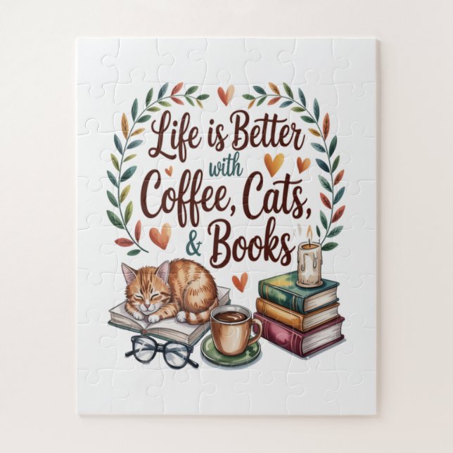 Das Leben ist besser mit Kaffee Katzen Büchern (Vertikal)