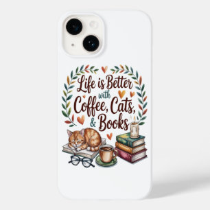 Das Leben ist besser mit Kaffee Katzen Büchern Case-Mate iPhone 14 Hülle