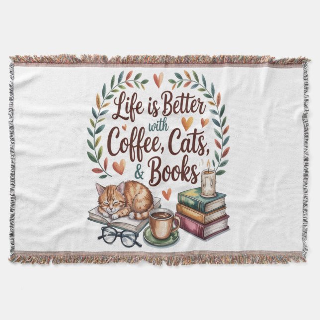 Das Leben ist besser mit Kaffee Katzen Büchern Decke (Vorderseite)