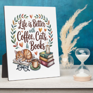 Das Leben ist besser mit Kaffee Katzen Büchern Fotoplatte