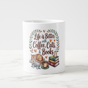 Das Leben ist besser mit Kaffee Katzen Büchern Jumbo-Tasse