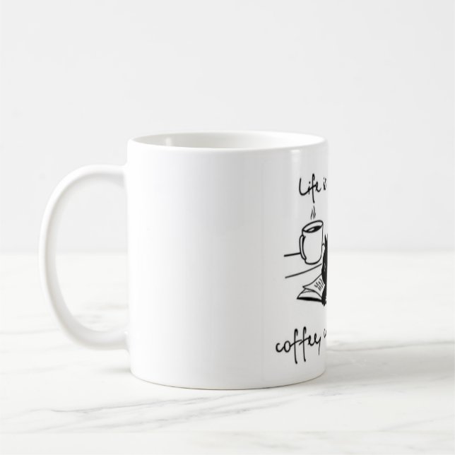 Das Leben ist besser mit Kaffee, Katzen und Bücher Kaffeetasse (Links)