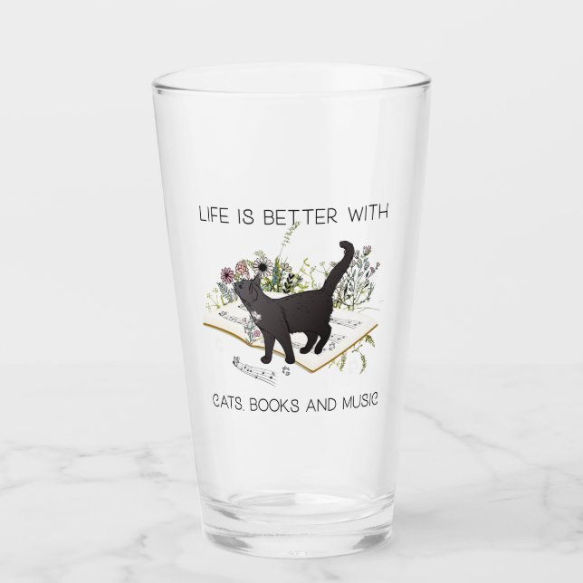 Das Leben ist besser mit Katzen-Büchern und Musik Glas (Vorderseite)
