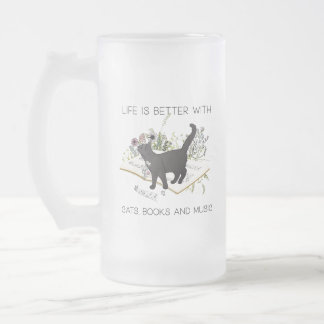 Das Leben ist besser mit Katzen-Büchern und Musik Mattglas Bierglas