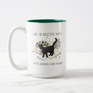 Das Leben ist besser mit Katzen-Büchern und Musik Zweifarbige Tasse