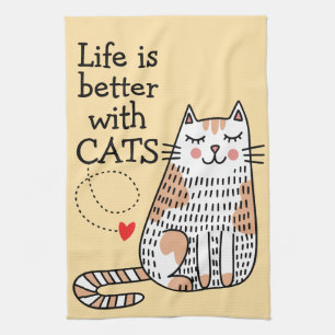 Das Leben ist besser mit Katzen Doodle Geschirrtuch