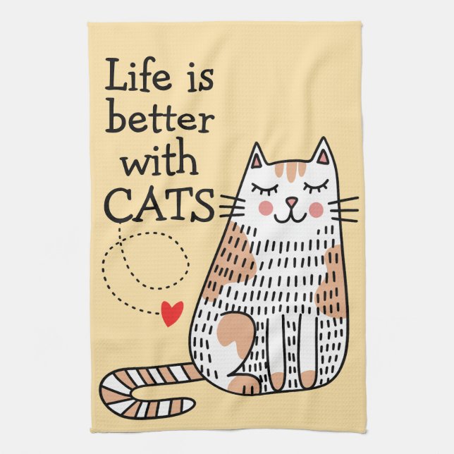 Das Leben ist besser mit Katzen Doodle Geschirrtuch (Vertikal)