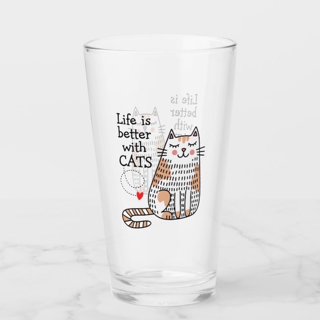 Das Leben ist besser mit Katzen Doodle Glas (Vorderseite)