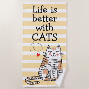 Das Leben ist besser mit Katzen Doodle Strandtuch