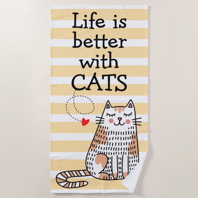 Das Leben ist besser mit Katzen Doodle Strandtuch (Vorderseite)
