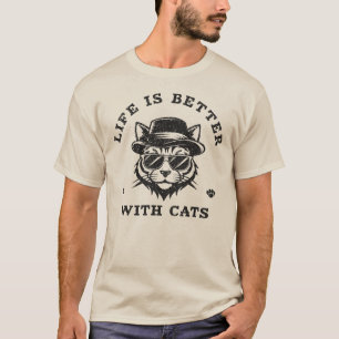 Das Leben ist besser mit Katzen Lustig Minimalisti T-Shirt