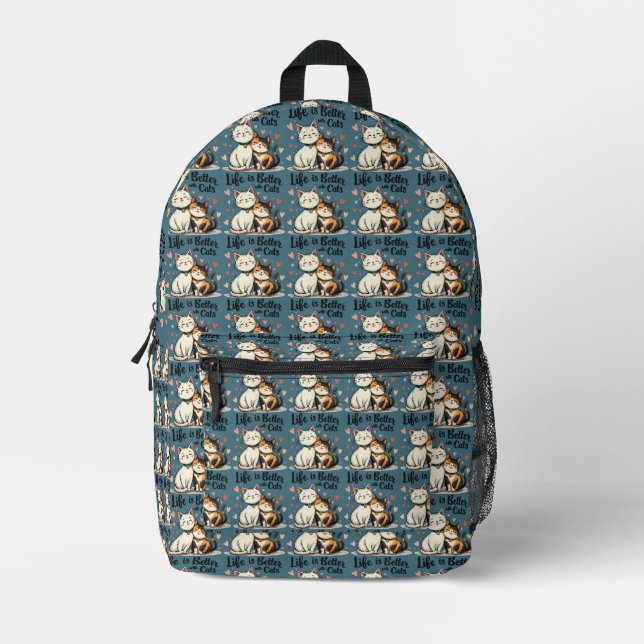 Das Leben ist besser mit Katzen Niedliche Katzenäs Bedruckter Rucksack (Vorderseite)