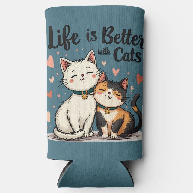 Das Leben ist besser mit Katzen Niedliche Katzenäs Selters Dosenkühler (Vorderseite)