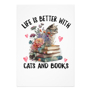 Das Leben ist besser mit Katzen und Büchern Lustig Fotodruck