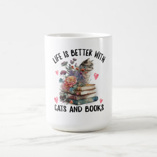 Das Leben ist besser mit Katzen und Büchern Lustig Kaffeetasse
