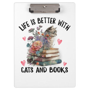 Das Leben ist besser mit Katzen und Büchern Lustig Klemmbrett
