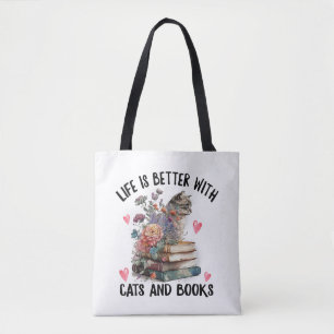 Das Leben ist besser mit Katzen und Büchern Lustig Tasche