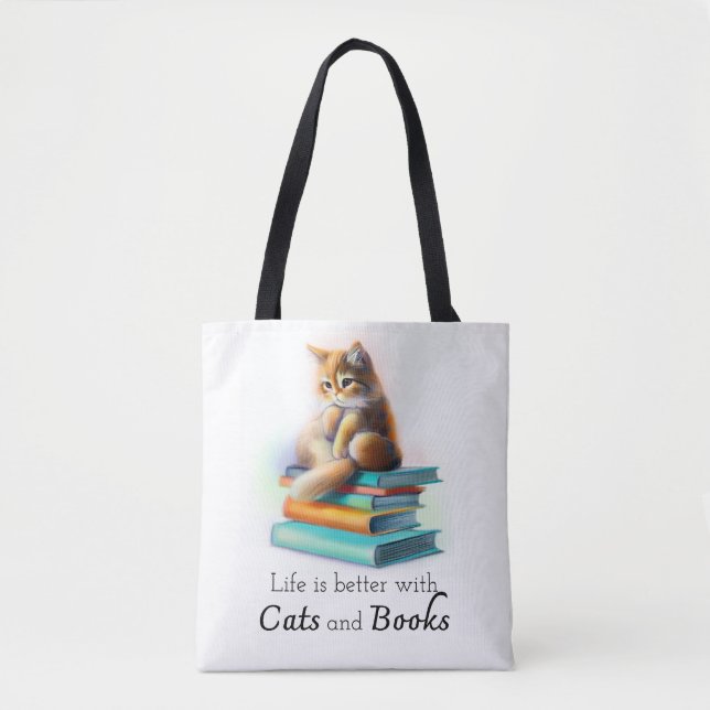 Das Leben ist besser mit Katzen und Büchern Tasche (Vorderseite)