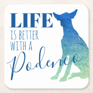 Das Leben ist besser mit Podenco Silhouette Square Rechteckiger Pappuntersetzer