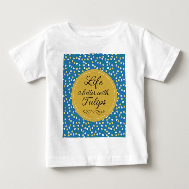 Das Leben ist besser mit Tulips - Blaues gelbes Mu Baby T-shirt (Vorderseite)