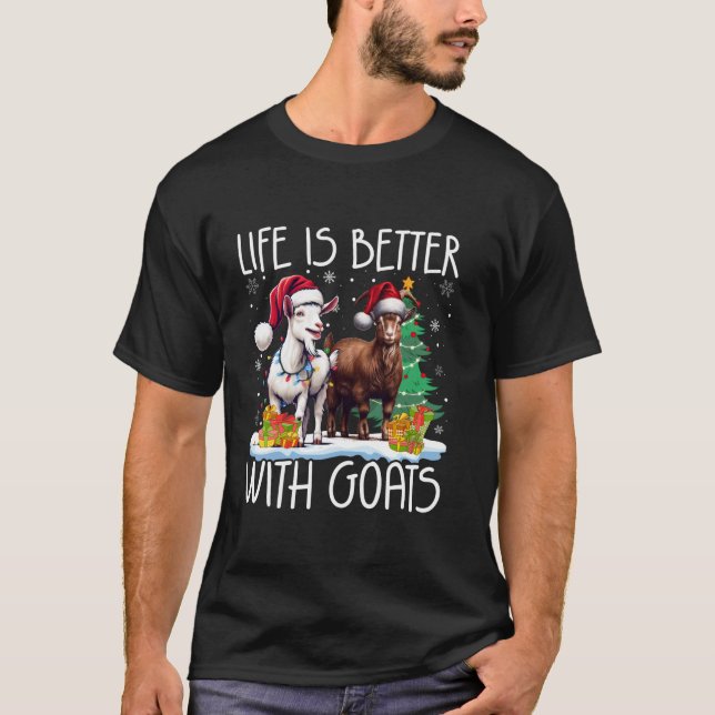 Das Leben ist besser mit Ziegen Weihnachtsmannmütz T-Shirt (Vorderseite)