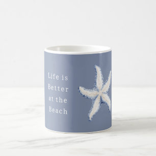 Das Leben ist besser Strand Blau Weiße Seestern Kaffeetasse