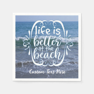 Das Leben ist besser Strand Zitat Ozean Personalis Serviette
