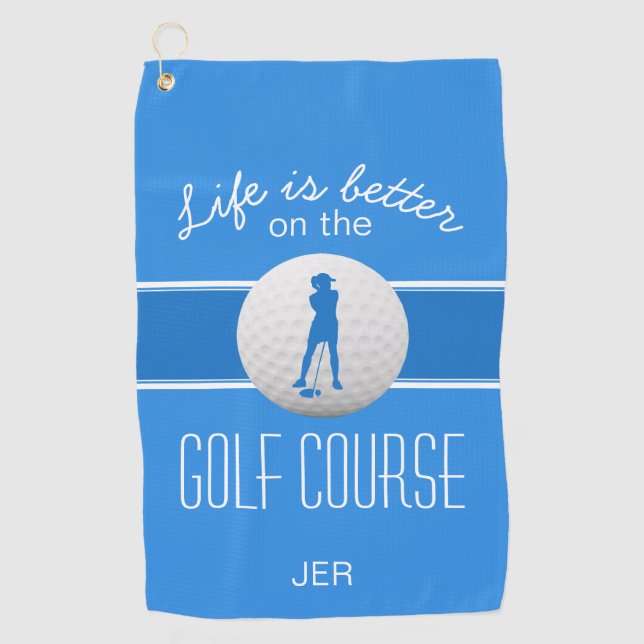 Das Leben ist besser Weiblich Golfer Mit Monogramm Golfhandtuch (Vorderseite)