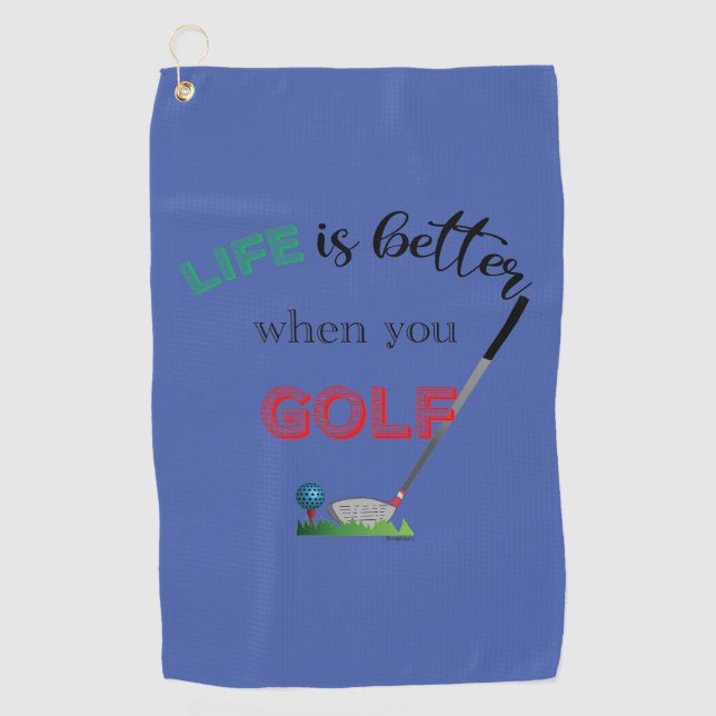 Das Leben ist besser, wenn man Golf spielt, blau,  Golfhandtuch (Vorderseite)
