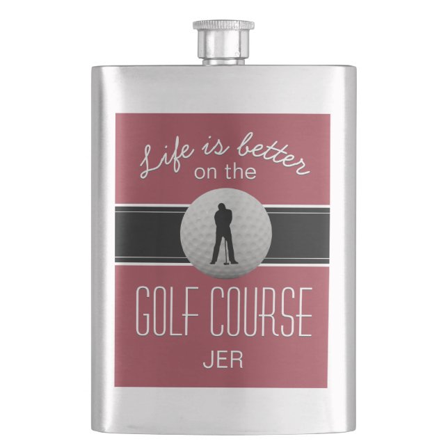 Das Leben ist besser Zitat Golfspiel Monogram Crim Flachmann (Vorderseite)
