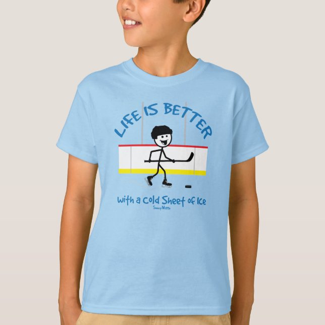 Das Leben ist ein besserer Cartoon Hockey Player T-Shirt (Vorderseite)