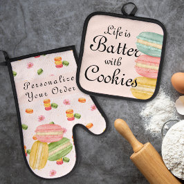 Das Leben ist ein Kampf mit Cookies Wasserfarbe Ma Ofenhandschuh & Topflappen-Set