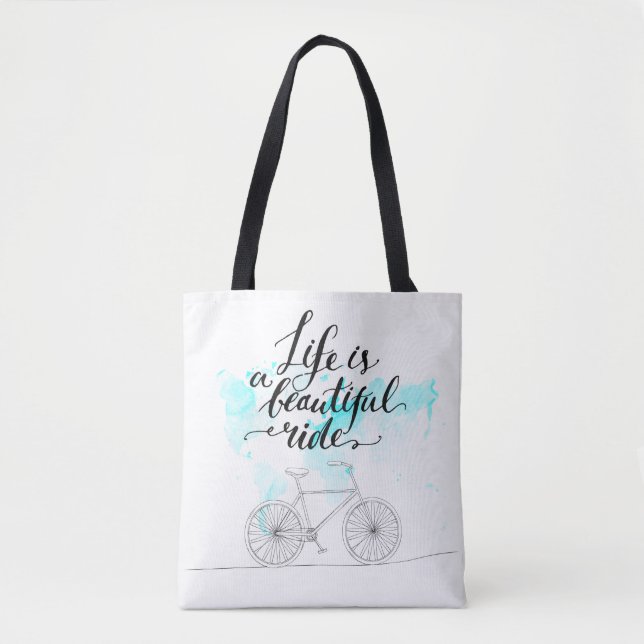Das Leben ist ein schönes Fahrblau Tasche (Vorderseite)