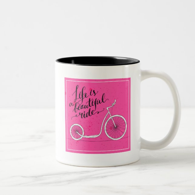 Das Leben ist ein schönes Fahrrosa Zweifarbige Tasse (Rechts)